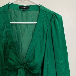Lulu's Green Tie Front Blouse